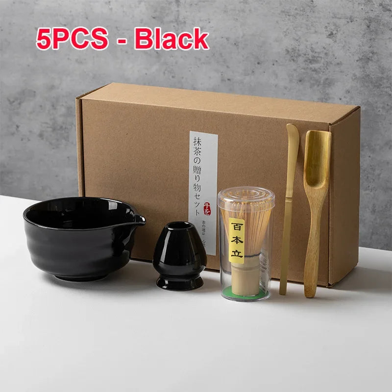 4/5/6PCS Traditional Matcha Tea Set – Bamboo Whisk, Teaspoon, Ceramic Bowl, and Accessories