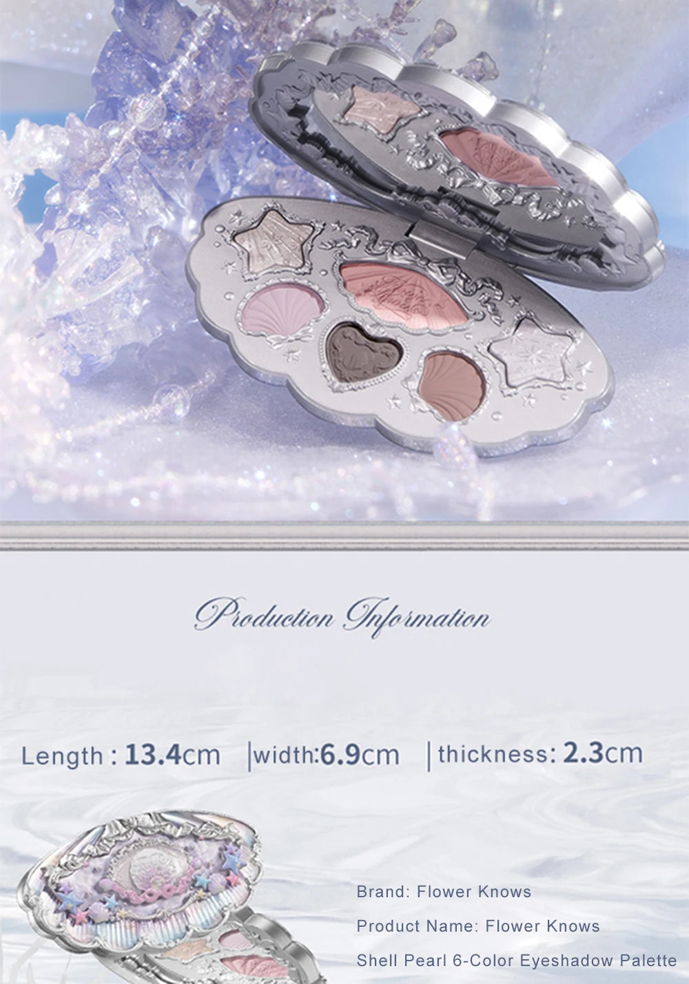 Flower Knows Shell Eyeshadow Palette – 6 Shades of Ocean-Inspired Elegance
