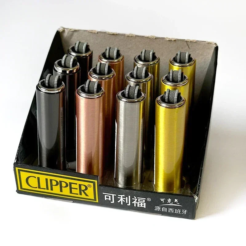 Metal Clipper-Style Butane Lighter – Sand Wheel Igniter (12-Pack)