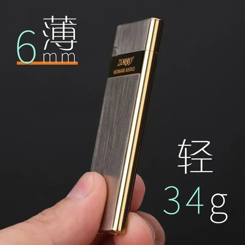 Ultra-Thin Metal Torch Lighter – Refillable Butane Gas with Grinding Wheel Ignition