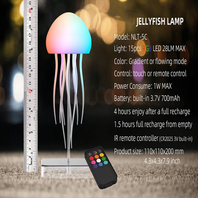 LED Jellyfish Lamp with 9 Tentacles – Colour Gradient Light Effects & Remote Control