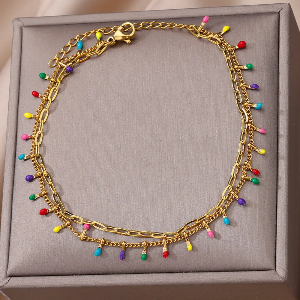 Boho Drop Anklet – Women’s Gold Stainless Steel Wedding & Aesthetic Jewelry (20+5cm)