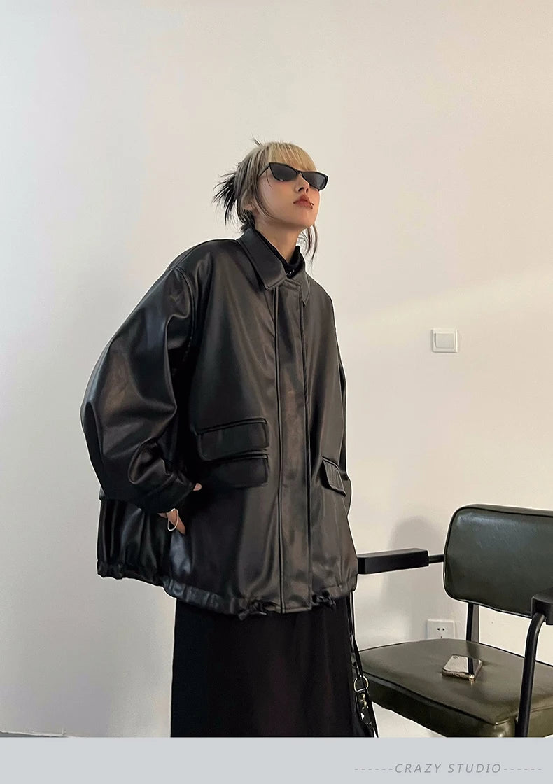 Oversized Faux Leather Jacket – Casual Cool Street Style