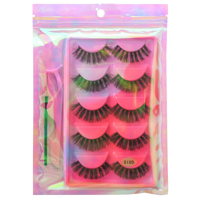 False Eyelash Kit – 3/5 Pairs Fluffy Mink Lashes with Tweezer & Brush