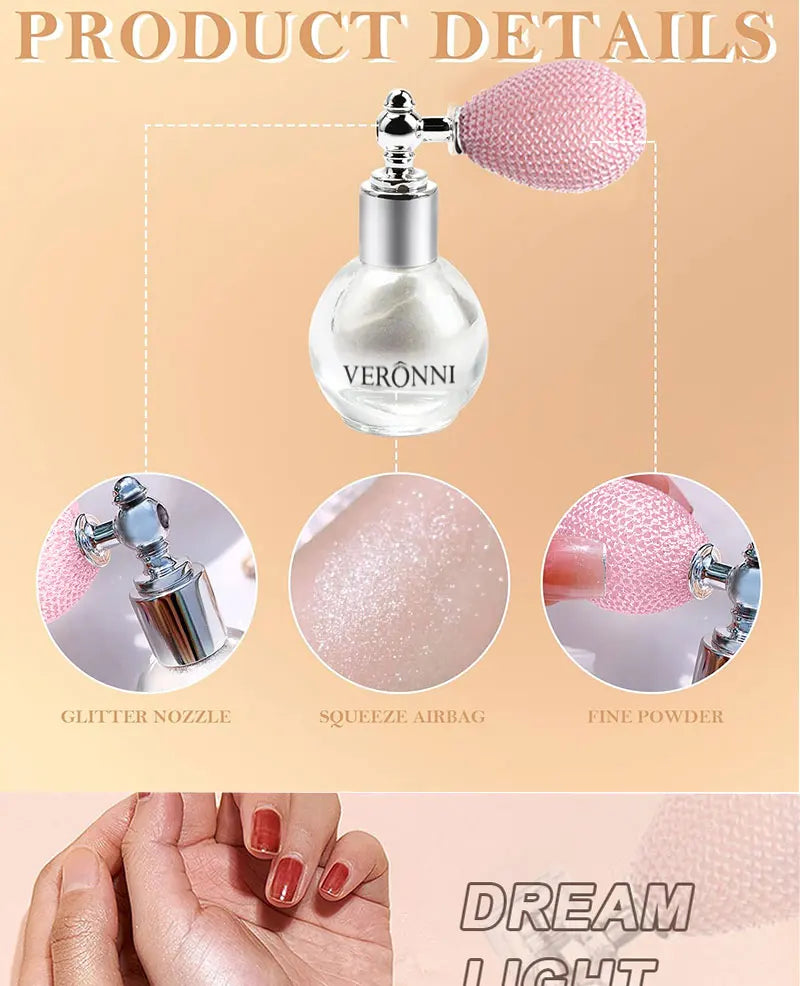 6-Color Diamond Highlighter Powder Spray – Waterproof Glitter Body & Face Bronzer (63.6g)