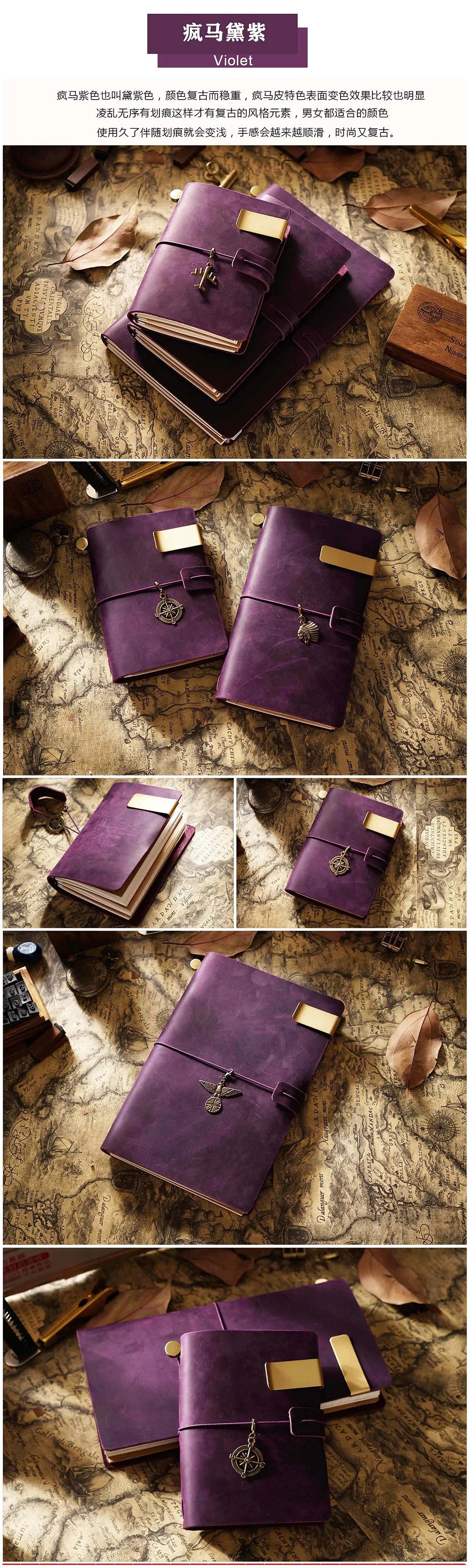 Handmade Genuine Leather Notebook – Vintage Cowhide Diary, Journal & Travel Planner Cover