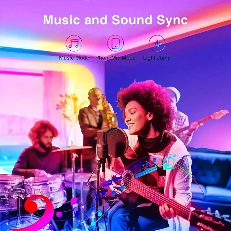 Smart LED Light Strip – 25/50/100/130ft RGB Color-Changing Lights with Music Sync