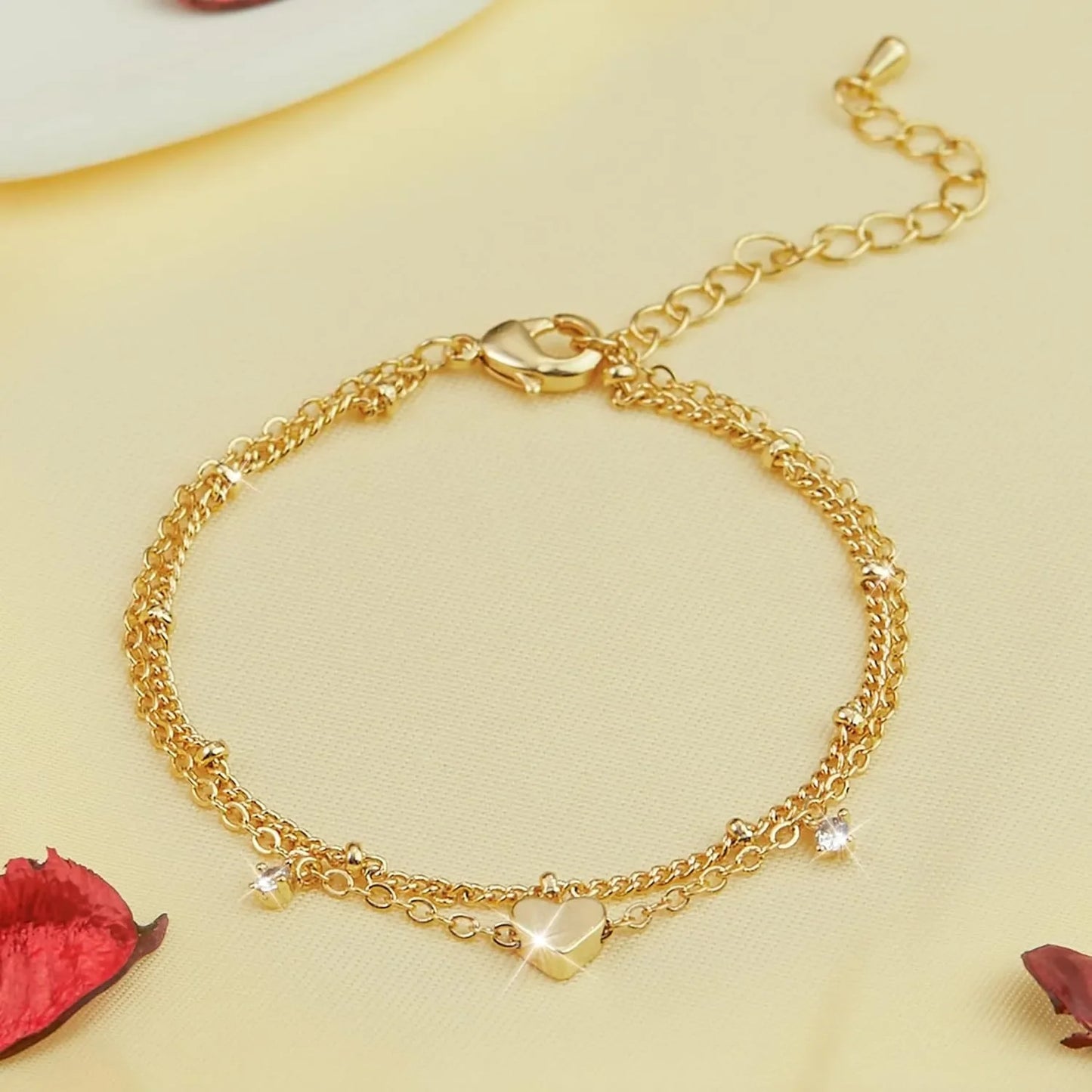 Women’s Layered Heart Anklet – 925 Silver-Plated, Waterproof Design