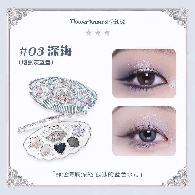 Flower Knows Shell Pearl Eyeshadow Palette โ 6 Dreamy Shades, Endless Glow