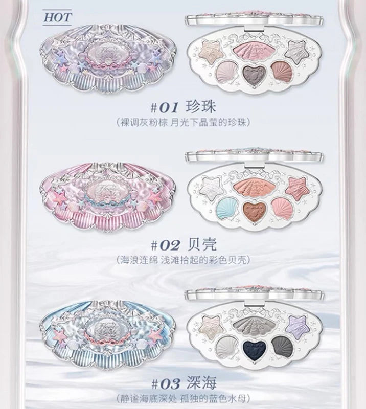 Flower Knows Shell Pearl Eyeshadow Palette โ 6 Dreamy Shades, Endless Glow