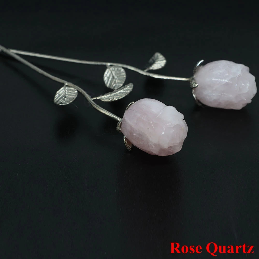 Crystal Carved Rose Flower – Natural Gemstone Decoration & Healing Gift