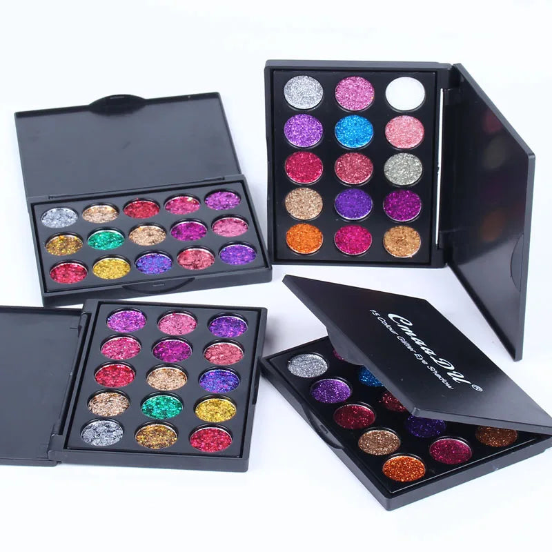 15-Color Glitter Eyeshadow Palette – Dazzling Gold Scallion Powder Tray