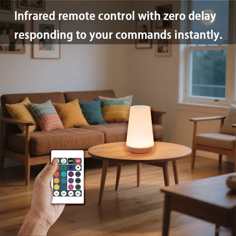 Portable Bedside Table Lamp – Touch & Remote Control, USB Rechargeable