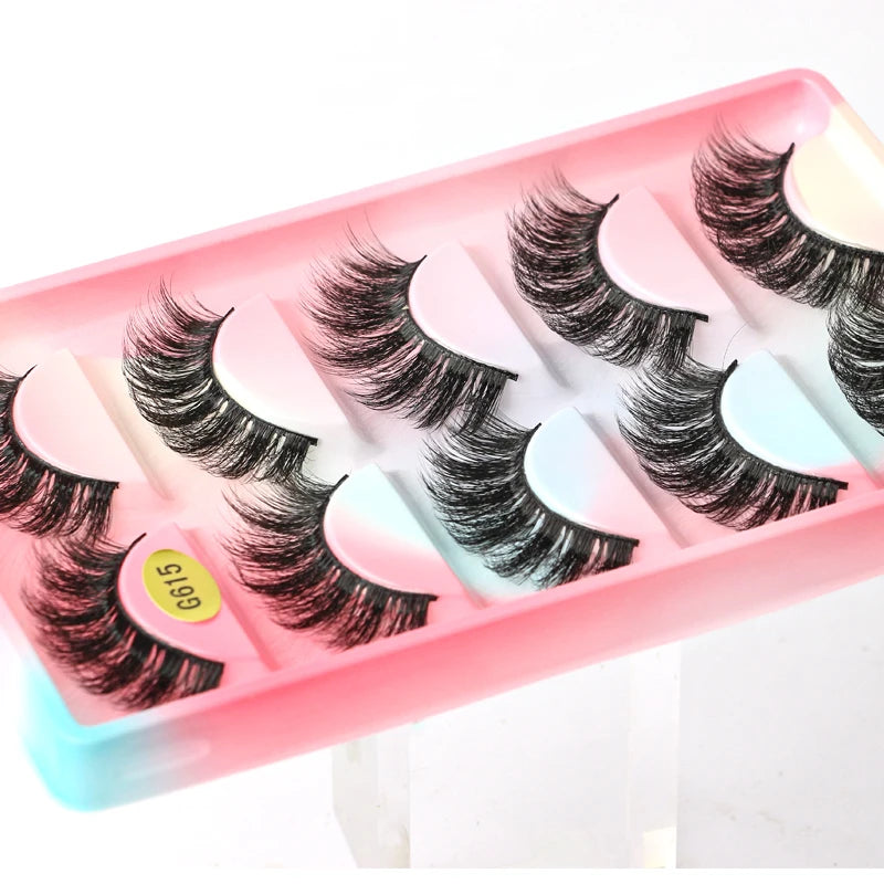 False Eyelash Kit – 3/5 Pairs Fluffy Mink Lashes with Tweezer & Brush