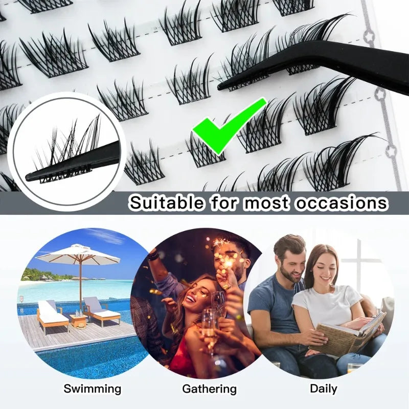 Individual Cluster Eyelashes – C Curl, 3D Mink Style, Wispy & Fluffy