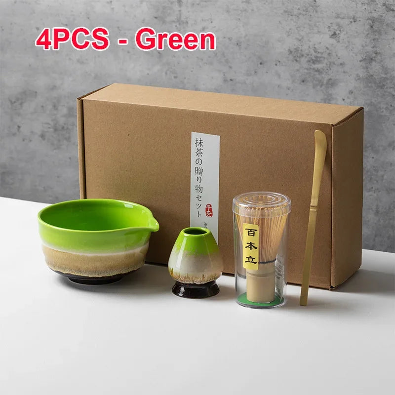 4/5/6PCS Traditional Matcha Tea Set – Bamboo Whisk, Teaspoon, Ceramic Bowl, and Accessories