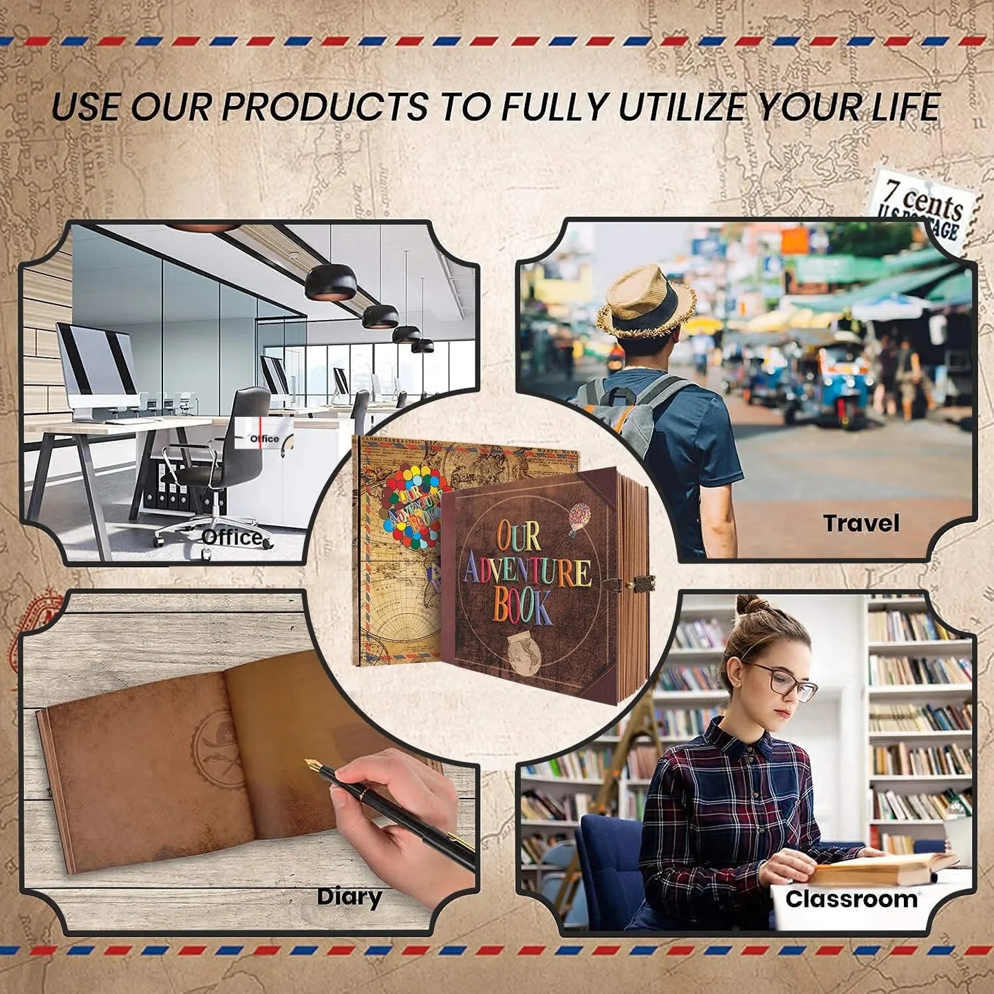 Our Adventure Book – 146-Page Retro Travel Diary & DIY Photo Album Scrapbook