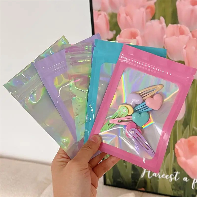 10pcs Holographic Smell-Proof Mylar Bags – Resealable Ziplock Pouches