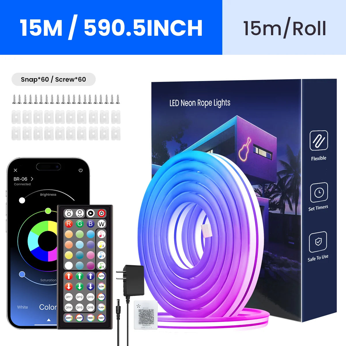 Neon LED Rope Lights – Flexible RGB Strip with Remote & App Control