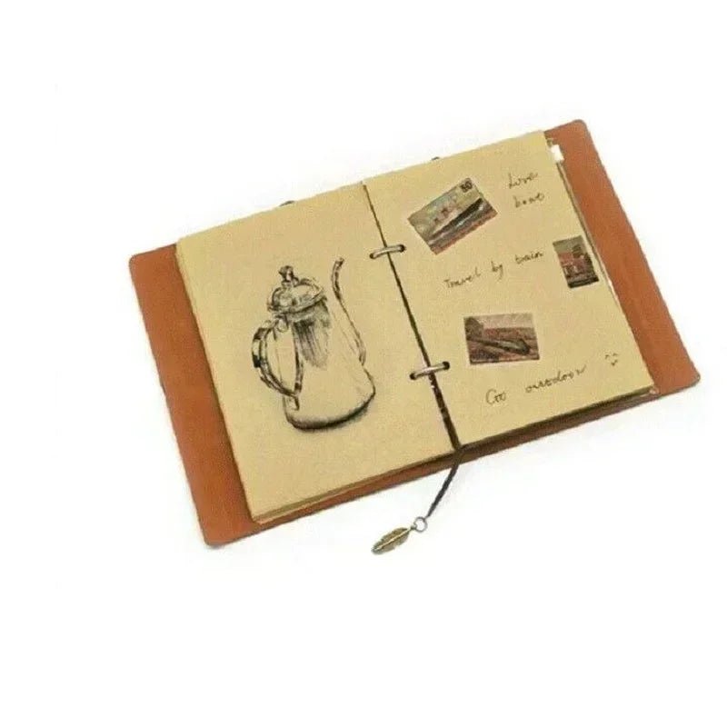 Vintage PU Leather Notebook – Kraft Paper Planner, Sketchbook & Writing Journal