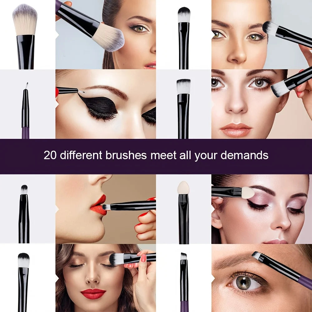 8/20-Piece Eye Makeup Brush Set – With Optional Sponges & Puffs