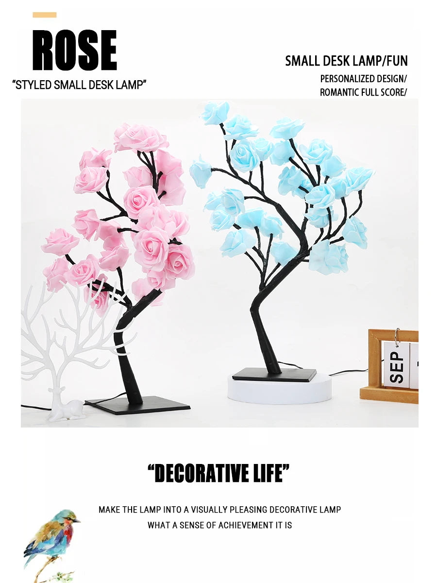 24-LED Rose Tree Table Lamp – Fairy Flower Night Light