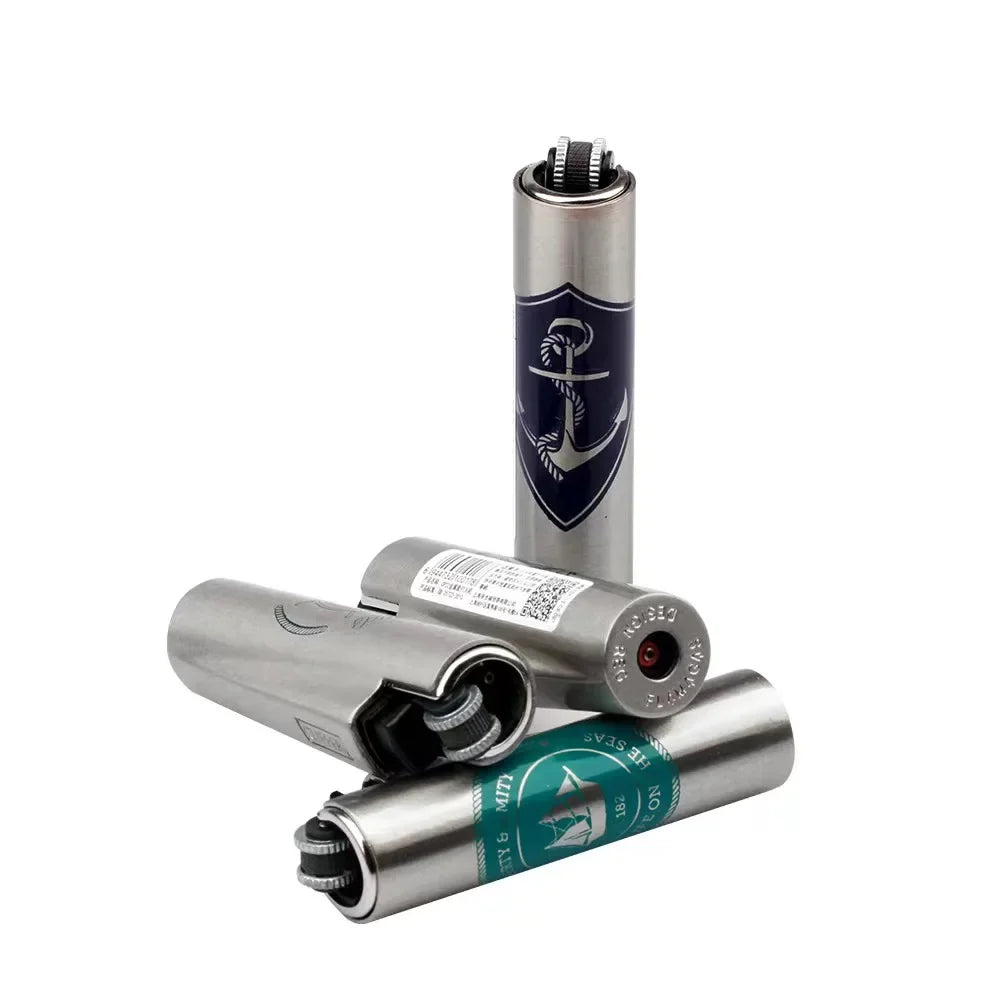 Metal Clipper-Style Butane Lighter – Sand Wheel Igniter (12-Pack)