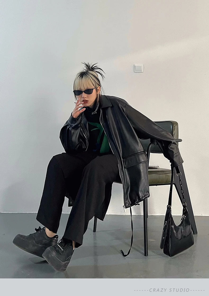 Oversized Faux Leather Jacket – Casual Cool Street Style