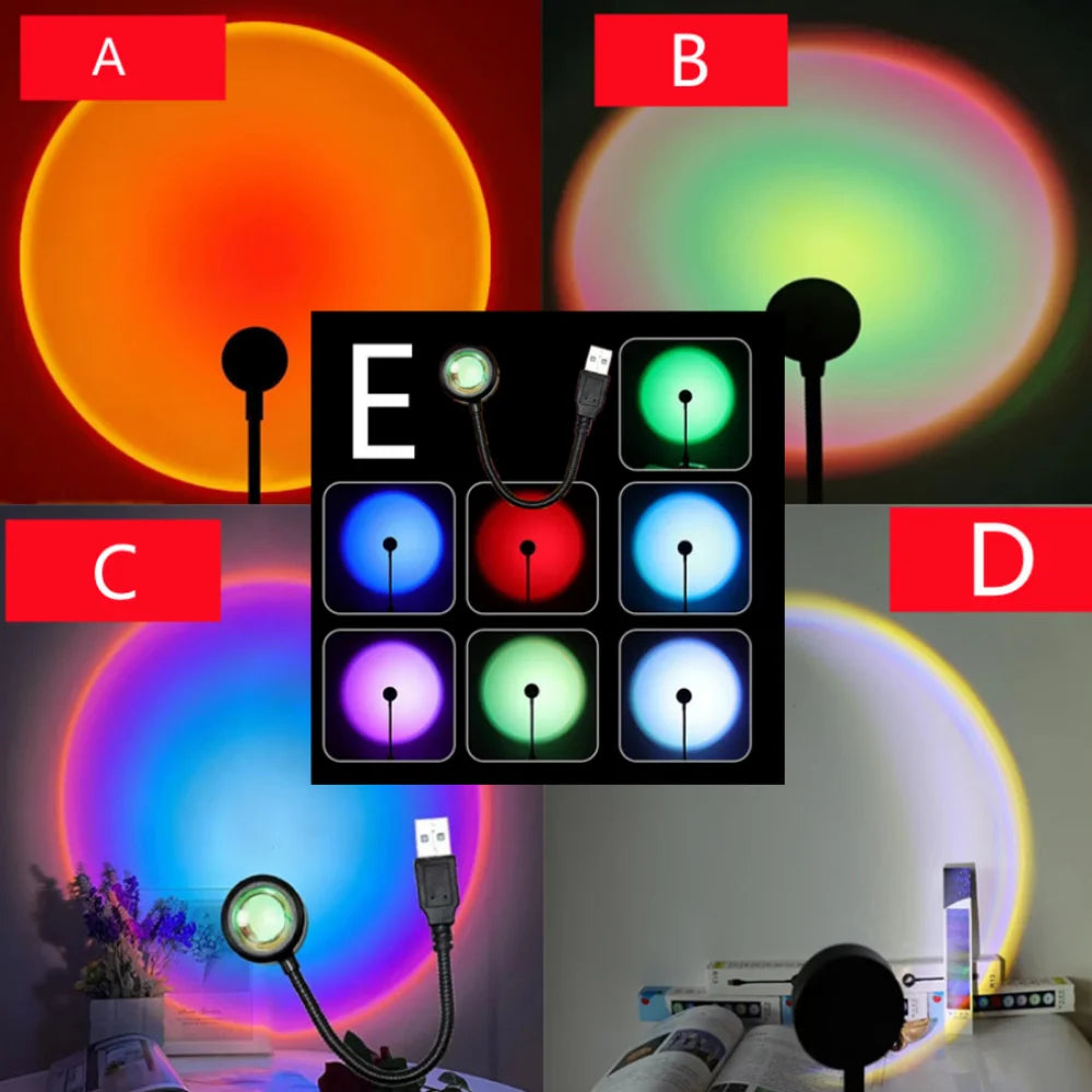 Sunset Lamp LED USB Rainbow Projector – Neon Night Light for Bedroom & Photography
