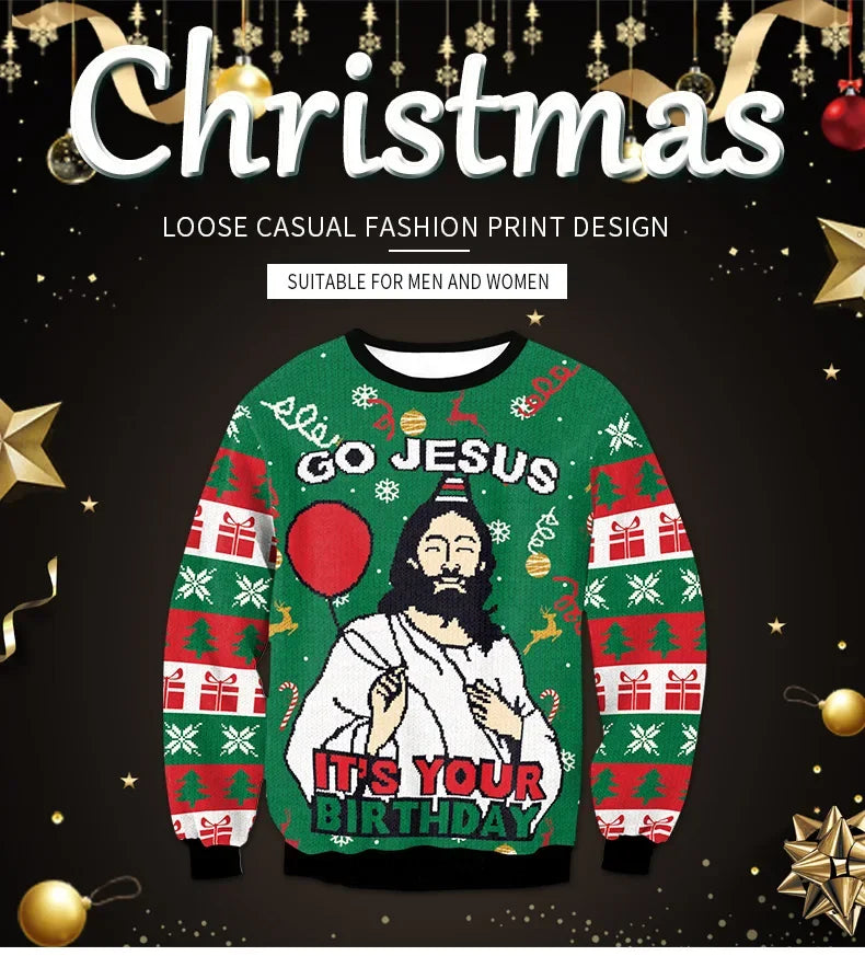 3D Funny Christmas Sweater – Green Holiday Jumper for Party & Festive Wear