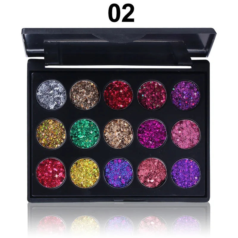 15-Color Glitter Eyeshadow Palette – Dazzling Gold Scallion Powder Tray
