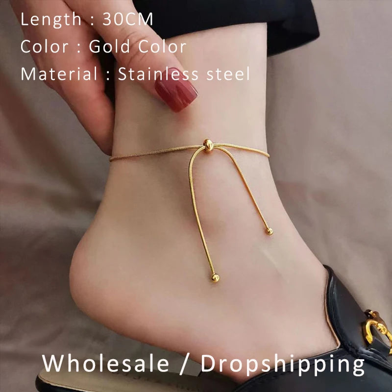 Adjustable Stainless Steel Anklet – Women’s Round Snake Chain Bracelet (30cm)