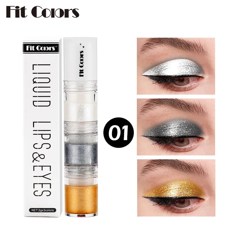 Fit Colors 3-Section Liquid Shimmer Eyeshadow Set – Pearl, Diamond & Drama