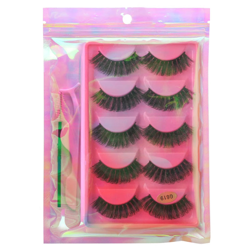 False Eyelash Kit – 3/5 Pairs Fluffy Mink Lashes with Tweezer & Brush