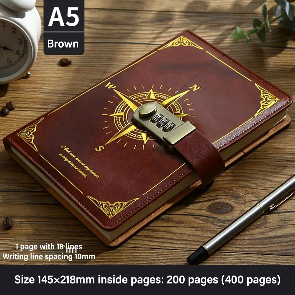 A5 Retro Password Lock Notebook – 200 Sheets Creative Thickened Diary & Stationery