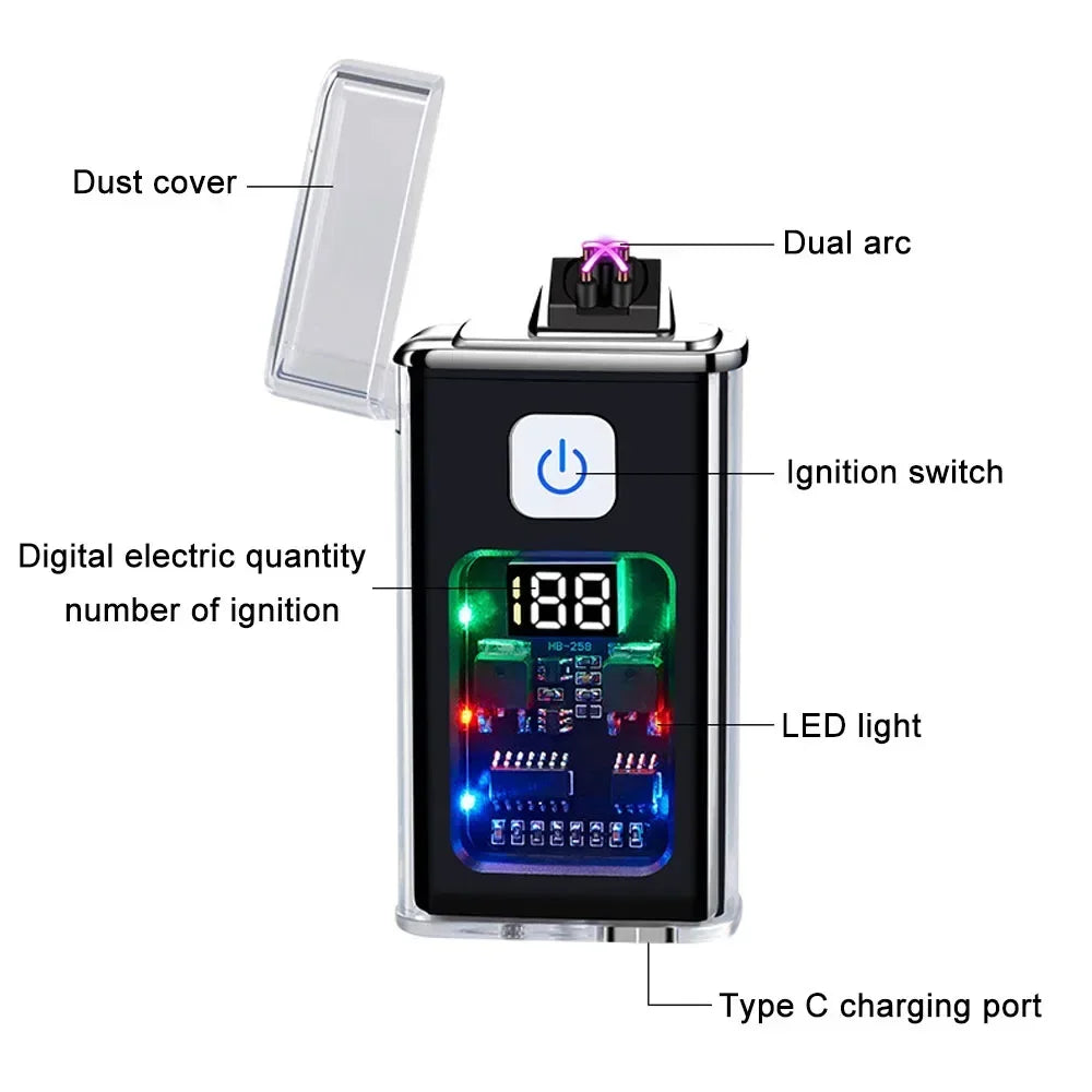 USB Rechargeable Electric Lighter – Windproof Dual Arc Plasma Fire Starter for Outdoors & Everyday Use