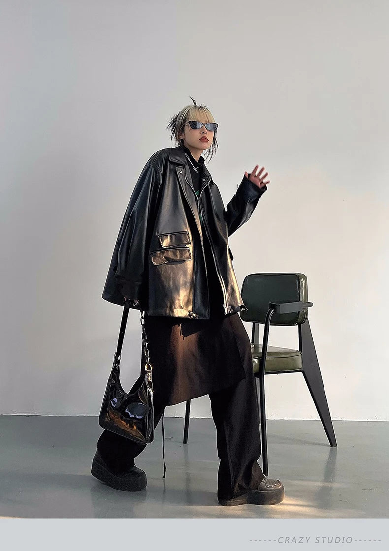 Oversized Faux Leather Jacket – Casual Cool Street Style