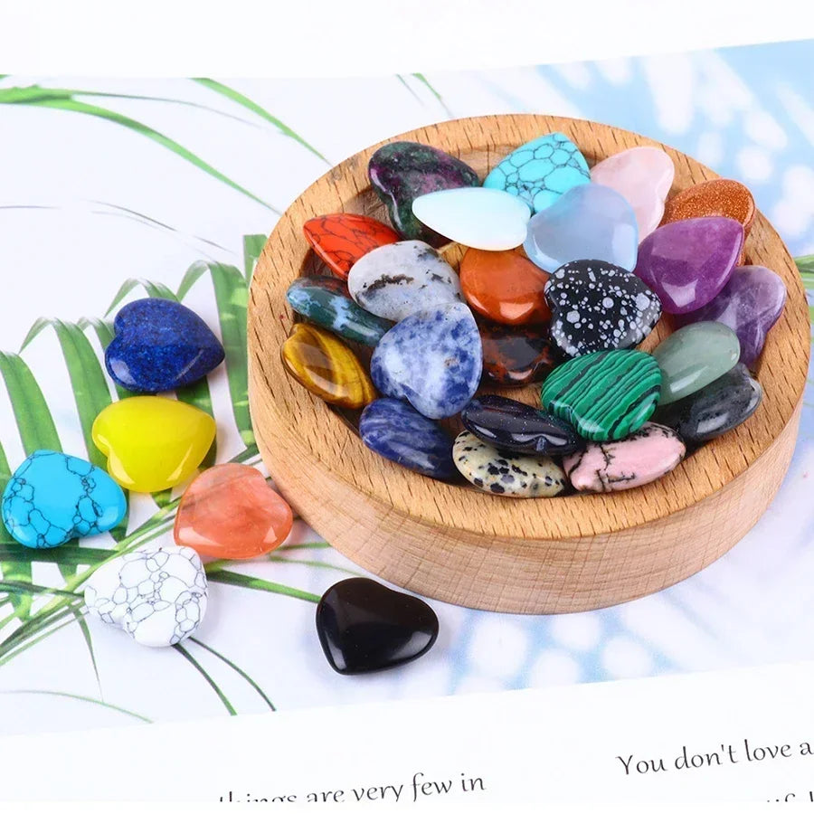 Heart-Shaped Natural Crystal Stones – Amethyst, Agate & Mineral Healing Specimens (10/20/30PCS, 20mm)