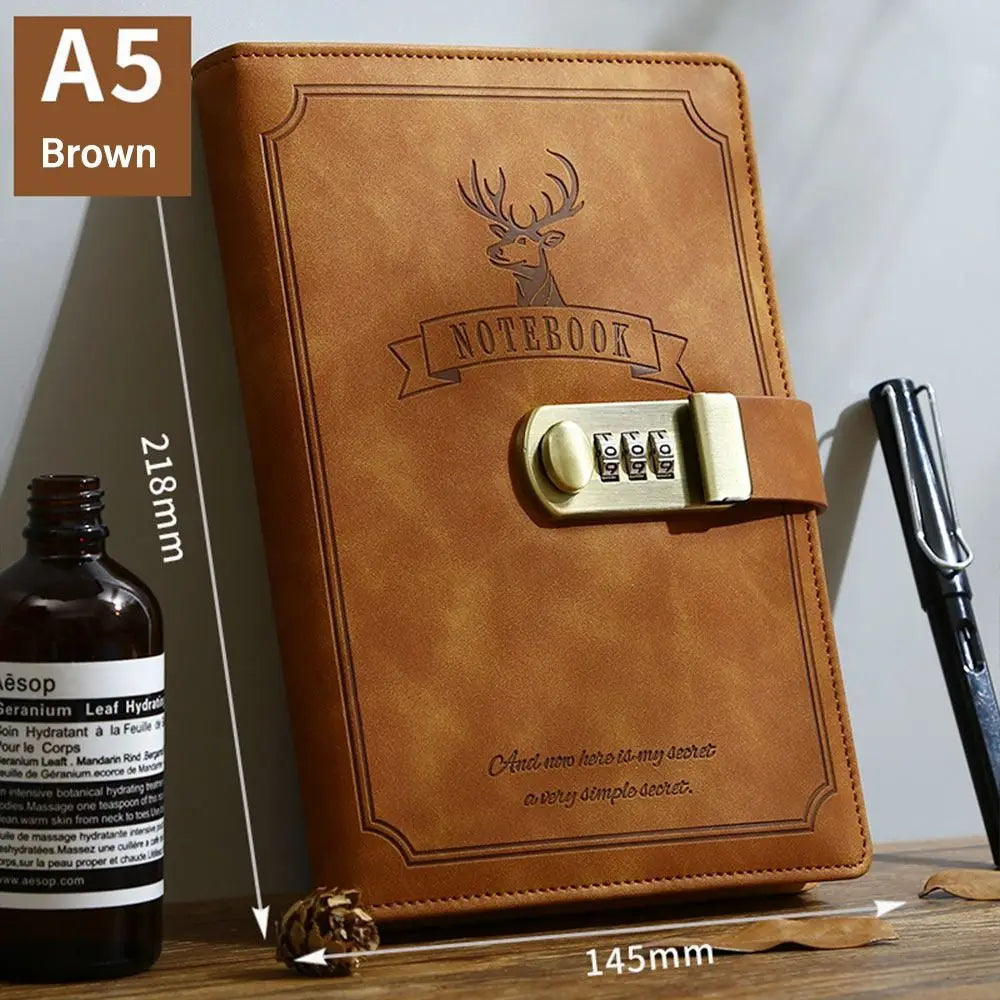 A5 Retro Password Lock Notebook – 200 Sheets Creative Thickened Diary & Stationery