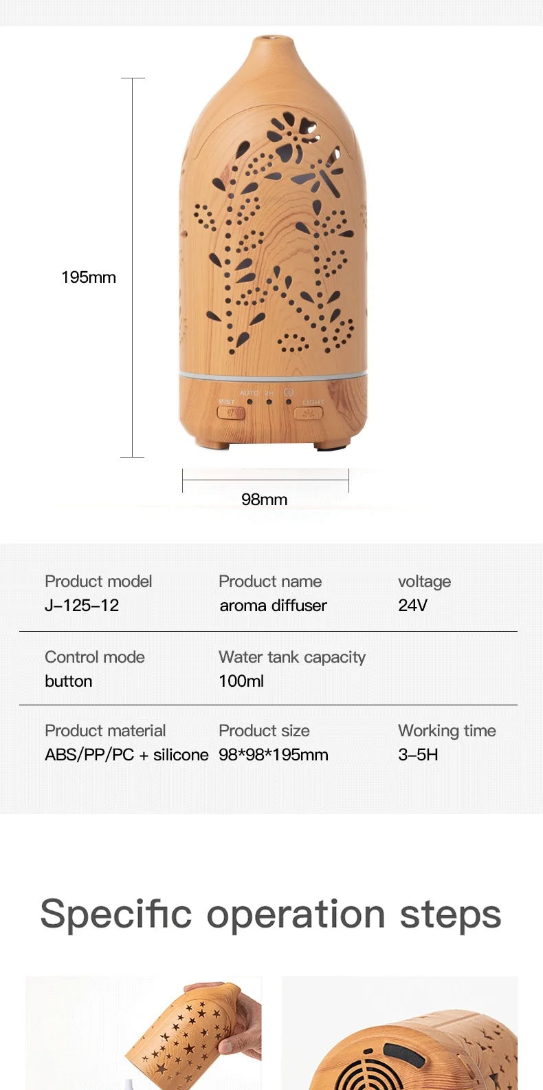 Ultrasonic Essential Oil Diffuser – 100ml LED Aromatherapy Humidifier with Adjustable Mist Modes