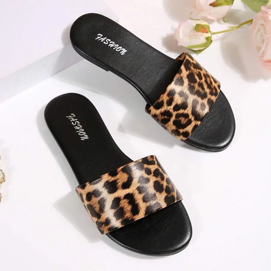 Leopard Print Flat Sandals
