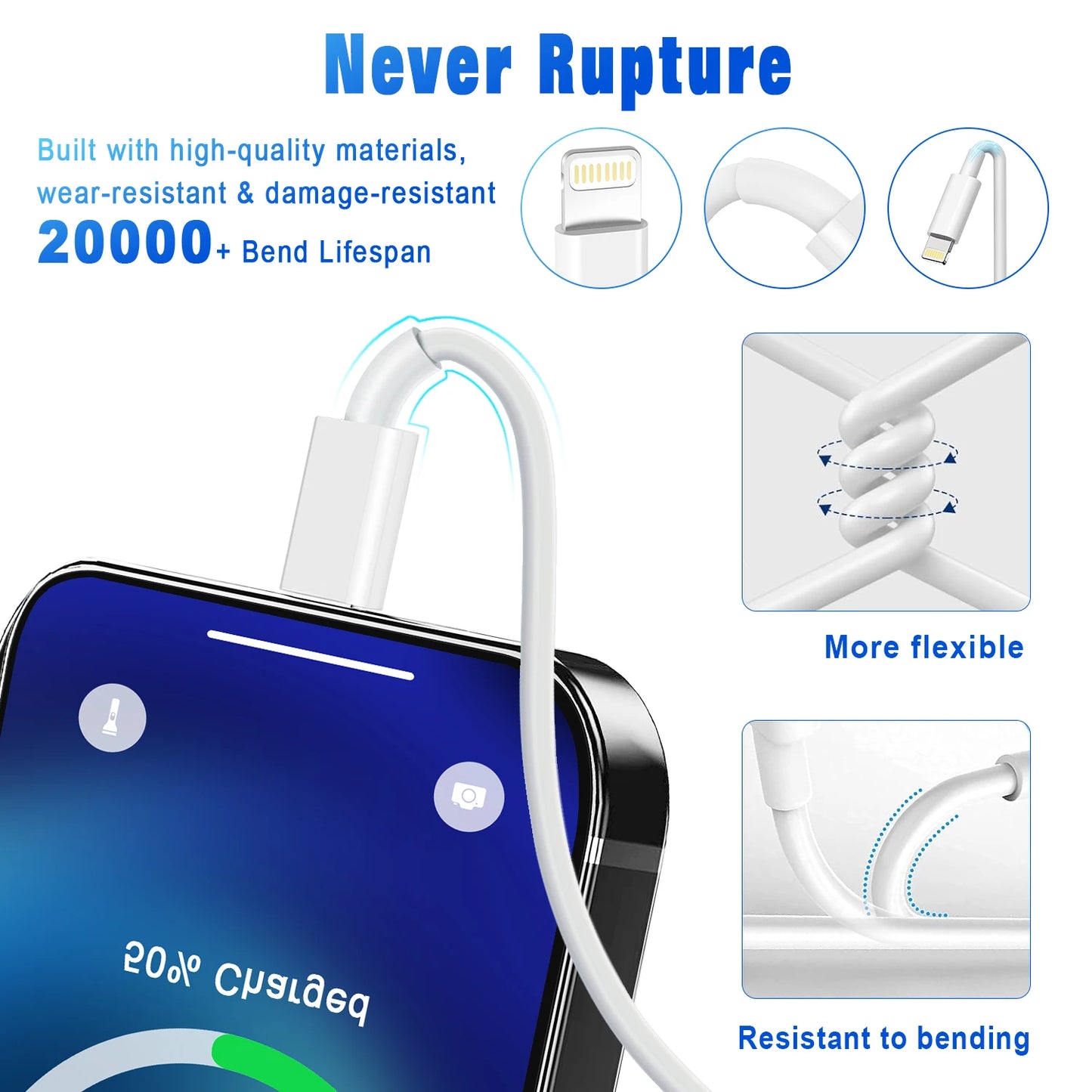 3A USB Fast Charging Cable for iPhone – 3ft / 6ft