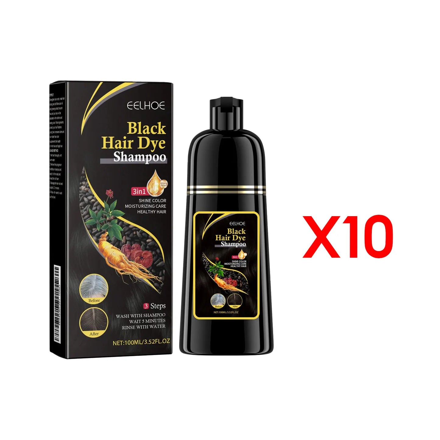 EELHOE 100ml Natural Plant Hair Dye Shampoo – 3-in-1 Grey Coverage for Men & Women