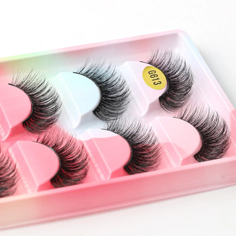 False Eyelash Kit – 3/5 Pairs Fluffy Mink Lashes with Tweezer & Brush