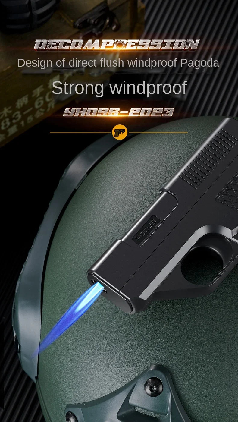 Gun-Type Jet Flame Gadget – Windproof Blue Torch with Clip & Storage (No Gas)