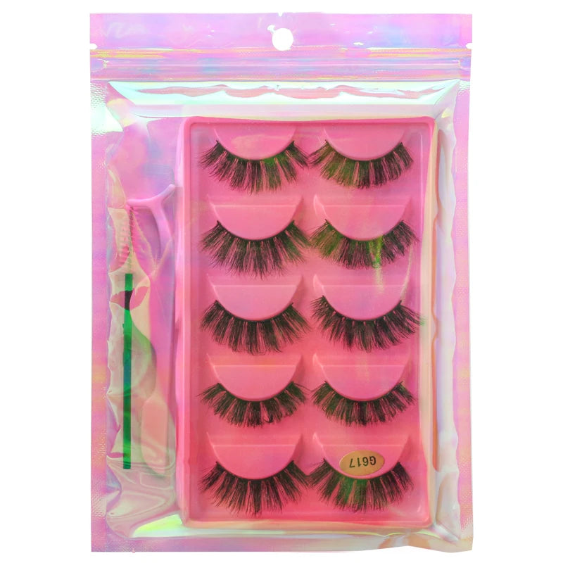 False Eyelash Kit – 3/5 Pairs Fluffy Mink Lashes with Tweezer & Brush