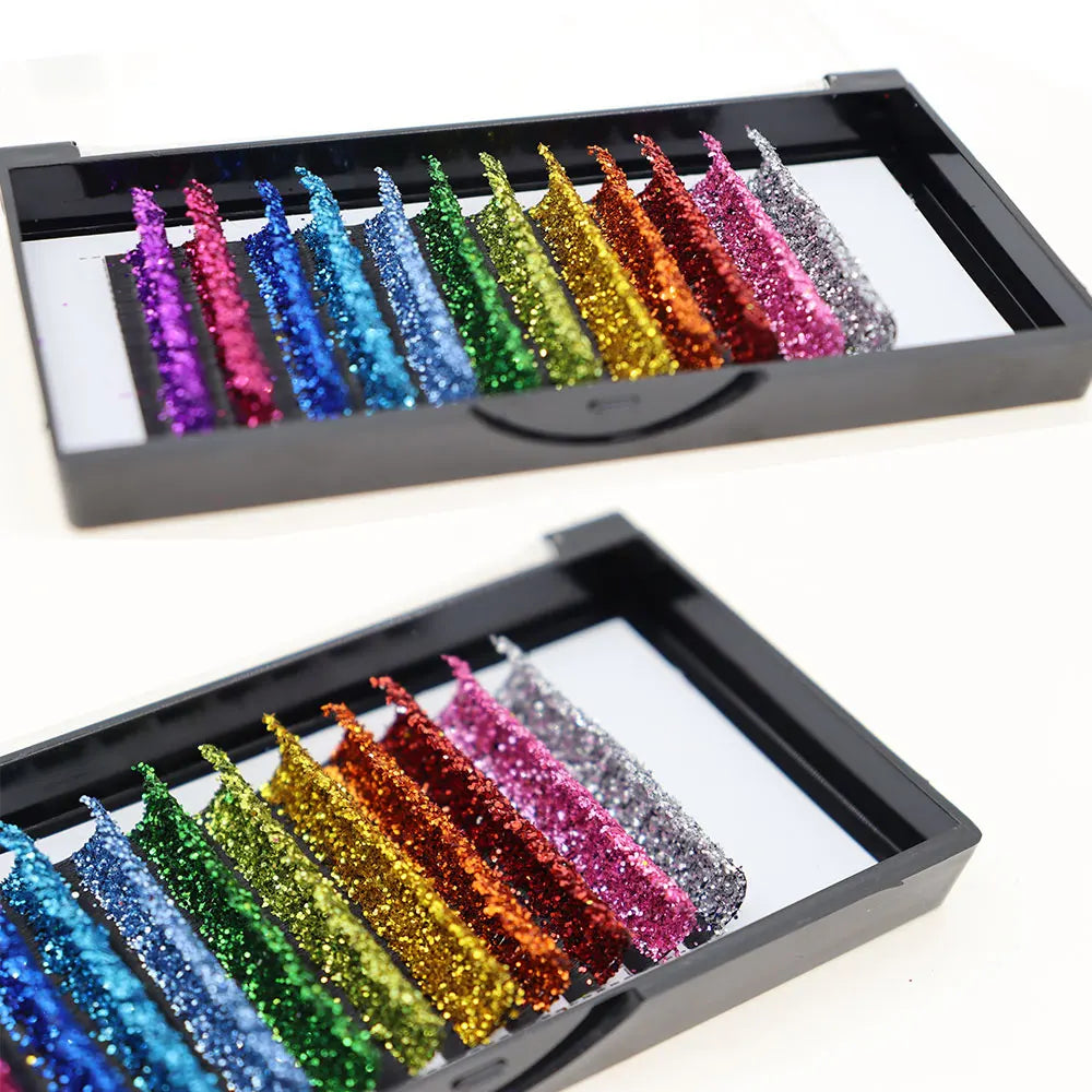 Fashion Glitter Lash Extensions – Colorful Shine, Mix Colors & Russian Volume