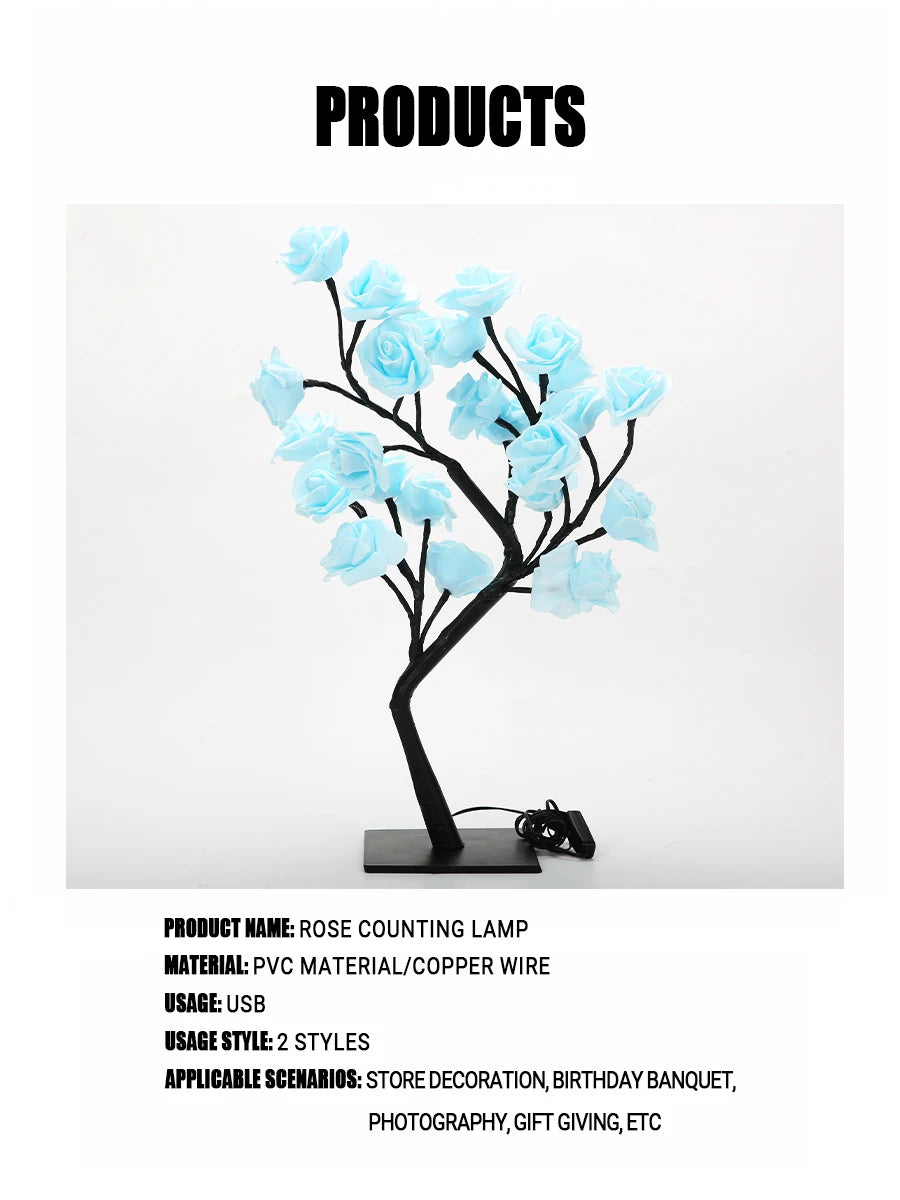 24-LED Rose Tree Table Lamp – Fairy Flower Night Light