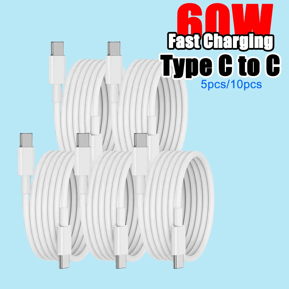 PD 60W Type-C to Type-C Fast Charging Cable – 5pcs / 10pcs Set