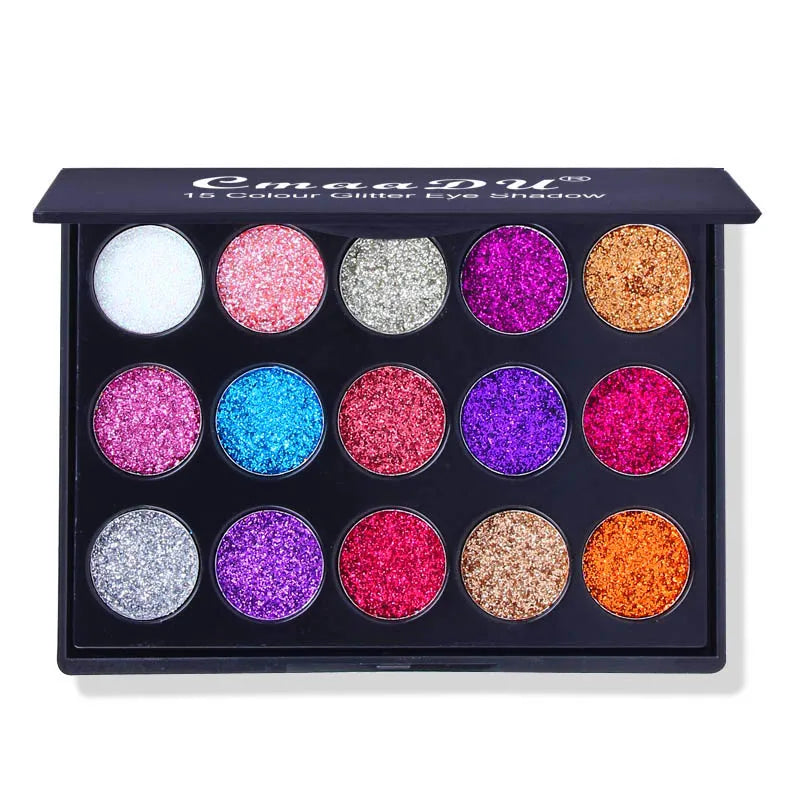 15-Color Glitter Eyeshadow Palette – Dazzling Gold Scallion Powder Tray